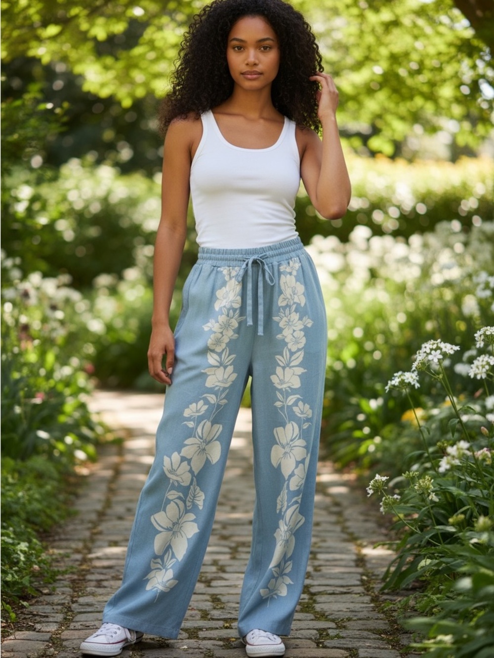 Sienna Sky Light Blue Floral Wide-Leg Pants